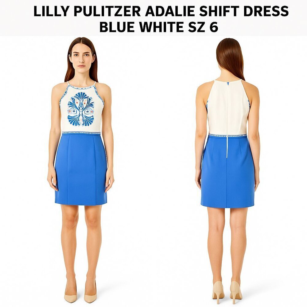 LILLY PULITZER ADALIE SHIFT DRESS BLUE WHITE SZ 6